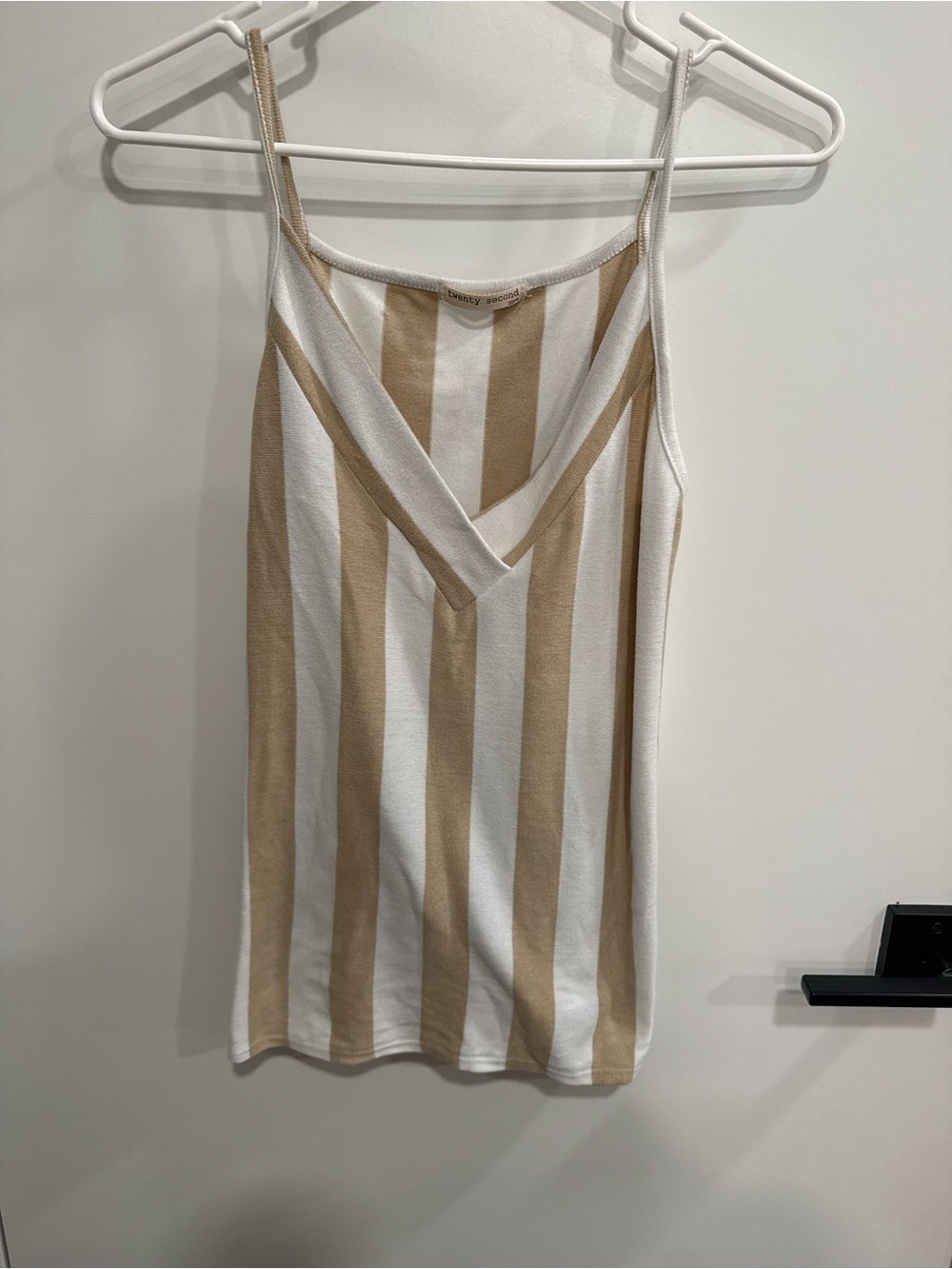 Twenty Second Beige White Striped V-Neck Cami Tank Spaghetti Straps Small